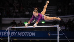 Competitive women's gymnastics uneven bars